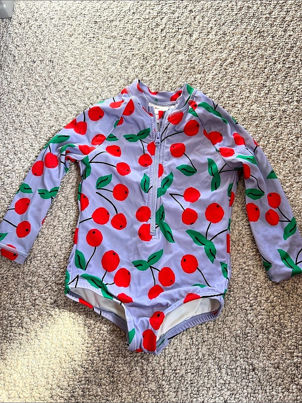 Hanna Andersson Long Sleeve Rash Guard One-Piece Swimsuit Cherry Print Cherry